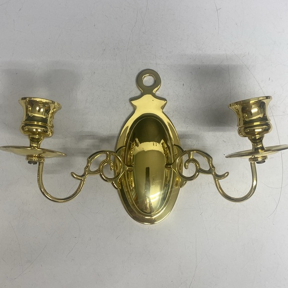 Brass Double Candle Wall Sconce Hanging Sconce Set of Two - Picture 8 of 17